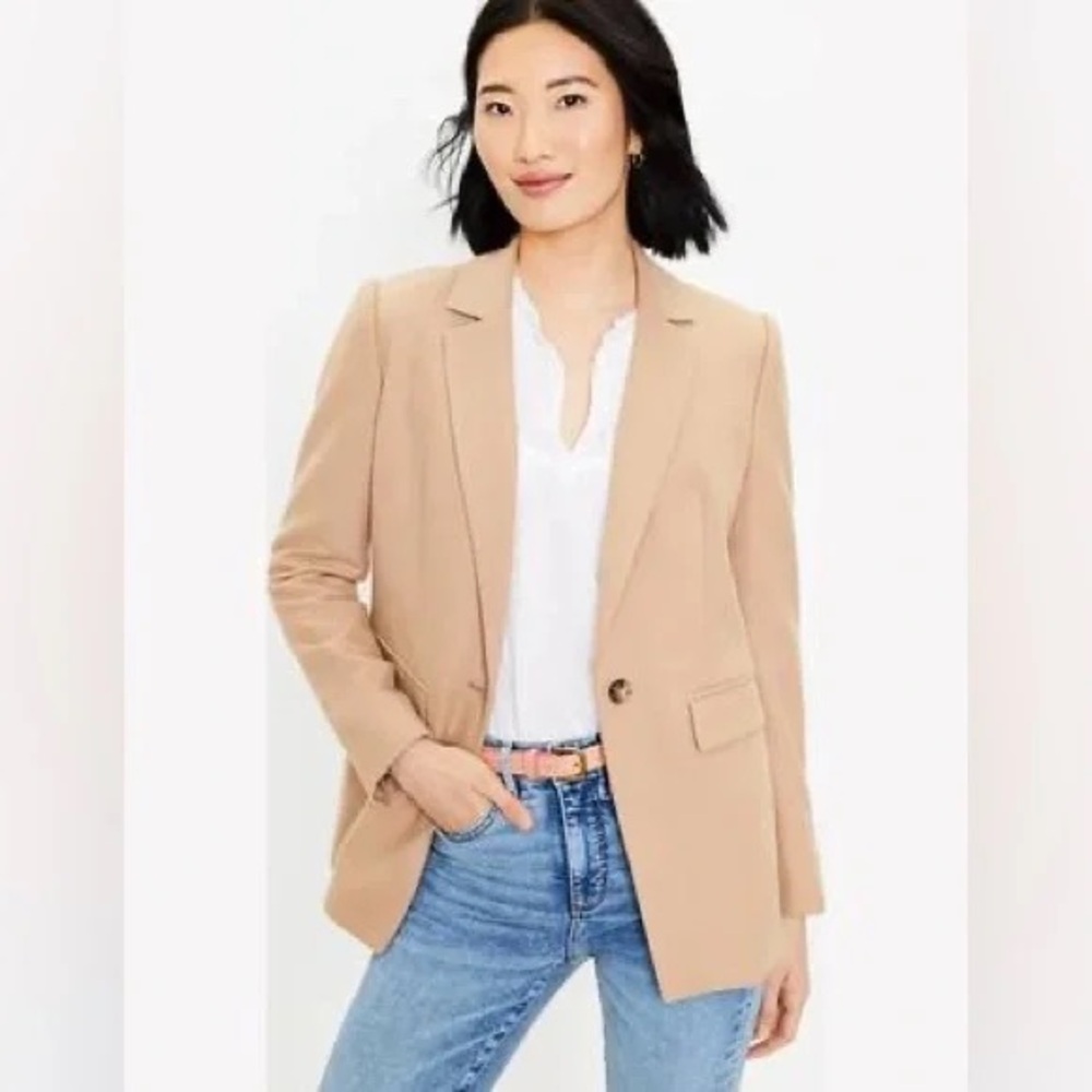 Loft Womens Tailored Single-Button Blazer Jacket in Camel